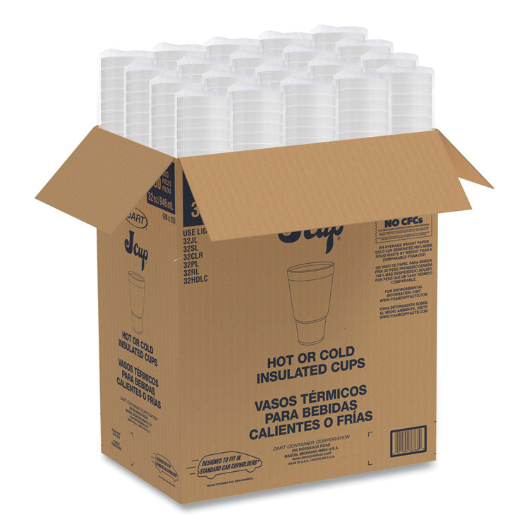 Breeze Hot/Cold Insulated Foam Drinking Cups, Squat Pedestal Cup, 32 oz, Teal/White/Blue, 500/Carton