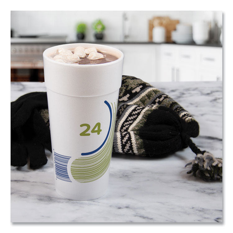 Breeze Hot/Cold Insulated Foam Drinking Cups, 24 oz, Green/White/Blue, 500/Carton