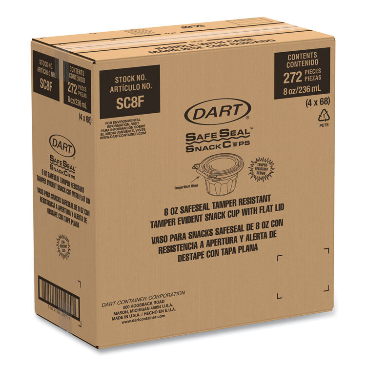 SafeSeal Tamper-Resistant, Tamper Evident Bowls, Flat Lid, 8 oz, 4.6 x 8.84 x 2.49, Clear, Plastic, 272/Carton