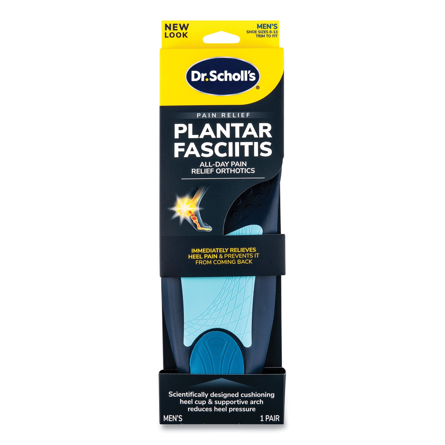 Plantar Fasciitis All-Day Pain Relief Orthotics for Men, Men's Size 8 to 13, Blue