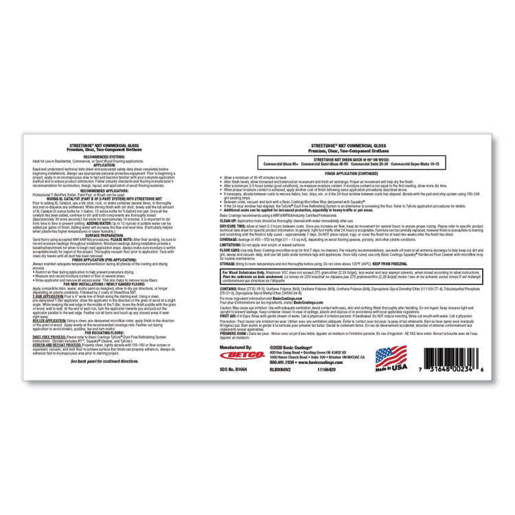 StreetShoe NXT Wood Floor Finish. 1 gal Bottle, 4/Carton