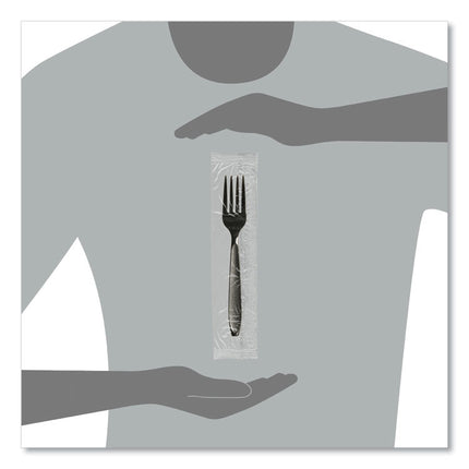 Impress Heavyweight Full-Length Polystyrene Cutlery, Individually Wrapped, Fork, Plastic, Black, 1,000/Carton