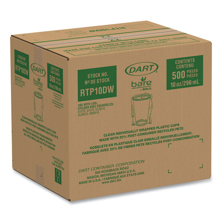 Bare Eco-Forward RPET Cold Cups, Individually Wrapped, 10 oz, Plastic, Leaf Design, 500/Carton