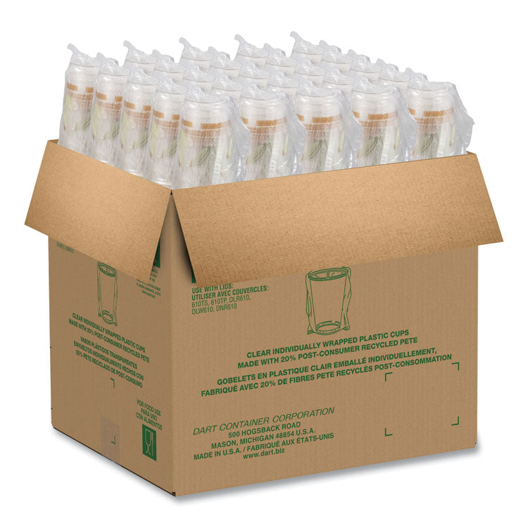 Bare Eco-Forward RPET Cold Cups, Individually Wrapped, 10 oz, Plastic, Leaf Design, 500/Carton