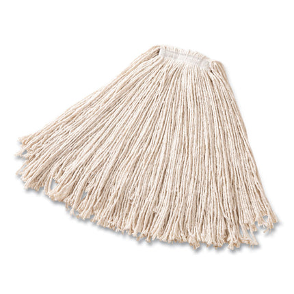 Cut-End Cotton Wet Mop Heads, Cotton/Plastic, White, 12/Carton