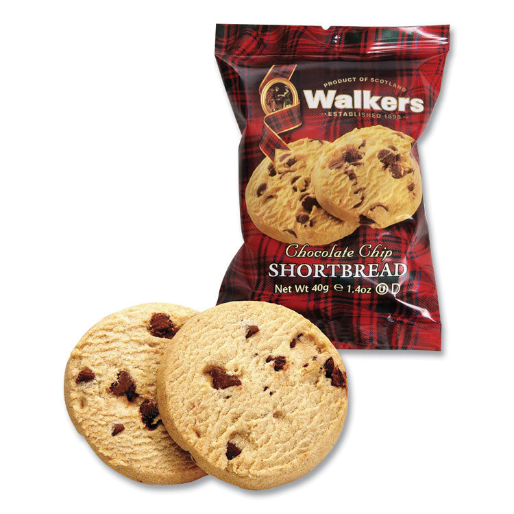 Shortbread Cookies, Chocolate Chip, 1.4 oz Pack, 2/Pack, 20 Packs/Box
