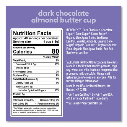 Dark Chocolate Almond Butter Cups, 0.53 oz, Individually Wrapped, 40/Pack