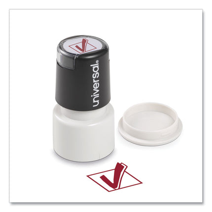 Round Message Stamp, Check Mark, Pre-Inked/re-Inkable, Red