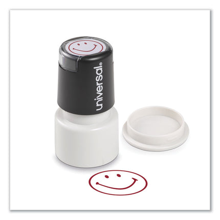 Round Message Stamp, Smiley Face, Pre-Inked/re-Inkable, Red