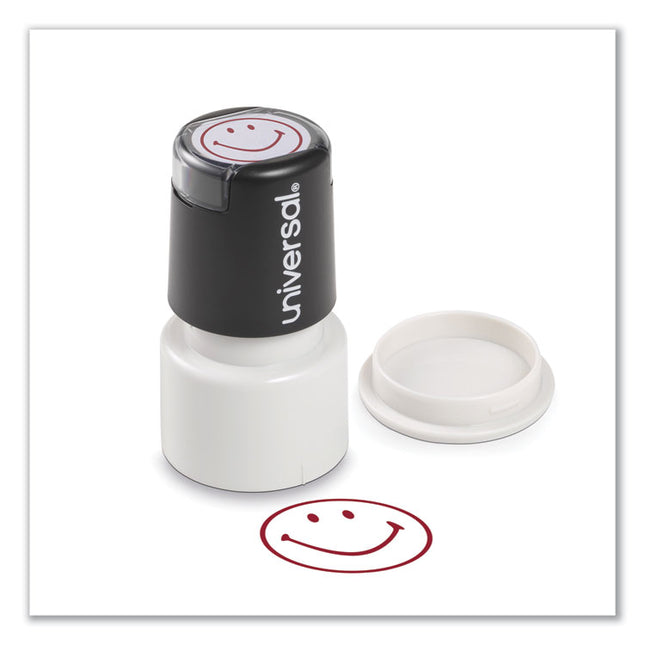 Round Message Stamp, Smiley Face, Pre-Inked/re-Inkable, Red