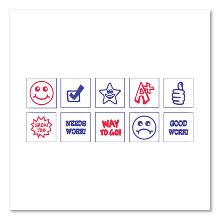 Printy 10-in-1 Self-Inking Teacher Stamp, Incudes 10 Dies, 0.63" Diameter, Blue/Red