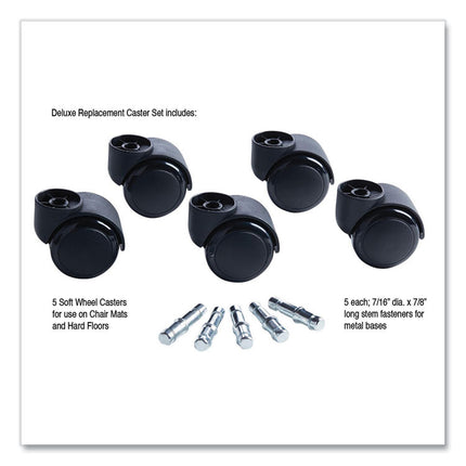 Deluxe Futura Flush-Mount Soft-Wheel Casters, 0.44" x 0.88" Type B Stems, 2.19" Polyurethane Wheels, Matte Black, 5/Set