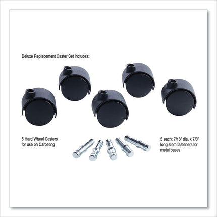Deluxe Duet Hard-Wheel Casters, 0.44" x 0.88" Grip Ring Type B Stems, 2" Nylon Wheels, Matte Black, 5/Set