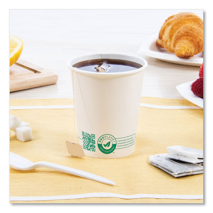 Compostable Paper Hot Cups, 10 oz, White/Green, 1,000/Carton