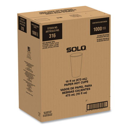 Compostable Paper Hot Cups, 16 oz, White/Green, 1,000/Carton