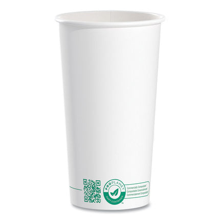 Compostable Paper Hot Cups, 20 oz, White/Green, 600/Carton