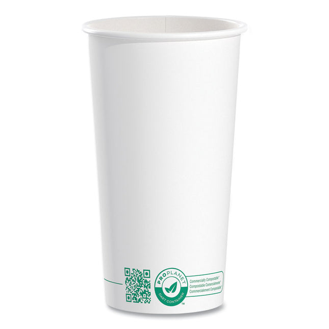 Compostable Paper Hot Cups, 20 oz, White/Green, 600/Carton