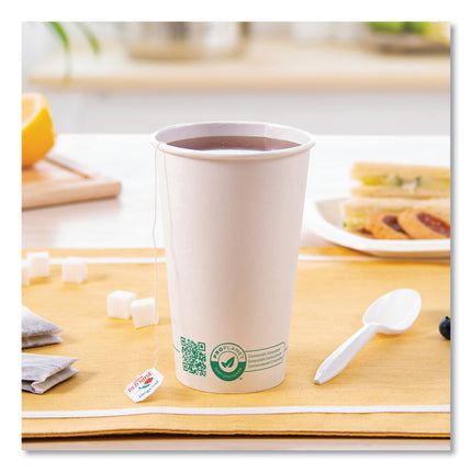 Compostable Paper Hot Cups, 16 oz, White/Green, 1,000/Carton