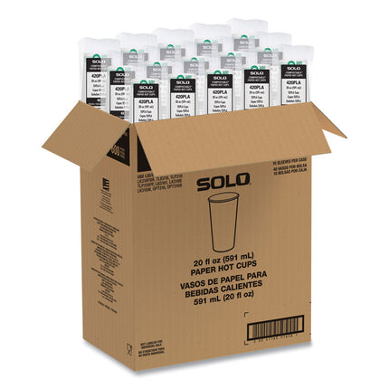 Compostable Paper Hot Cups, 20 oz, White/Green, 600/Carton