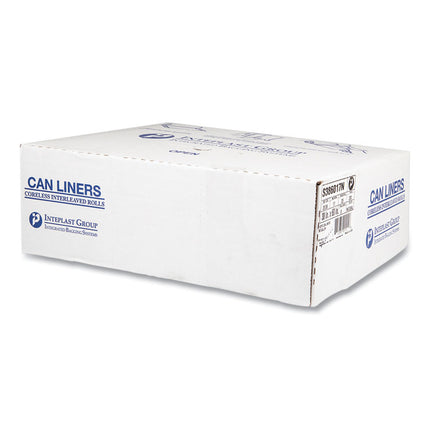 High-Density Commercial Can Liners, 60 gal, 17 mic, 38" x 60", Clear, Interleaved Roll, 25 Bags/Roll, 8 Rolls/Carton