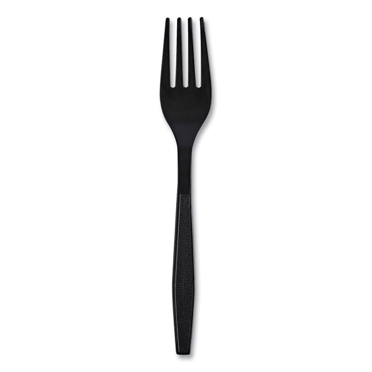 Heavyweight Wrapped Polypropylene Cutlery, Fork, Plastic, Black, 1,000/Carton