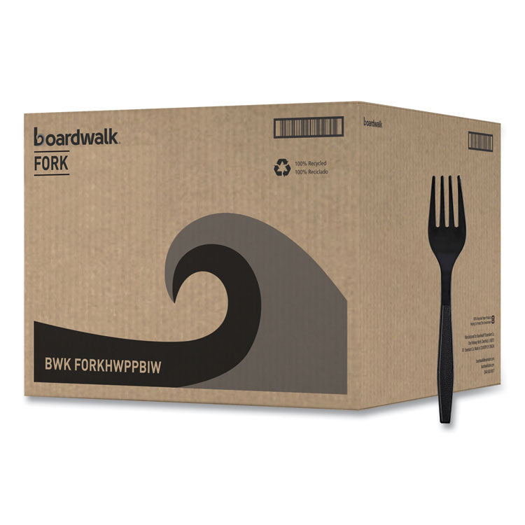 Heavyweight Wrapped Polypropylene Cutlery, Fork, Plastic, Black, 1,000/Carton