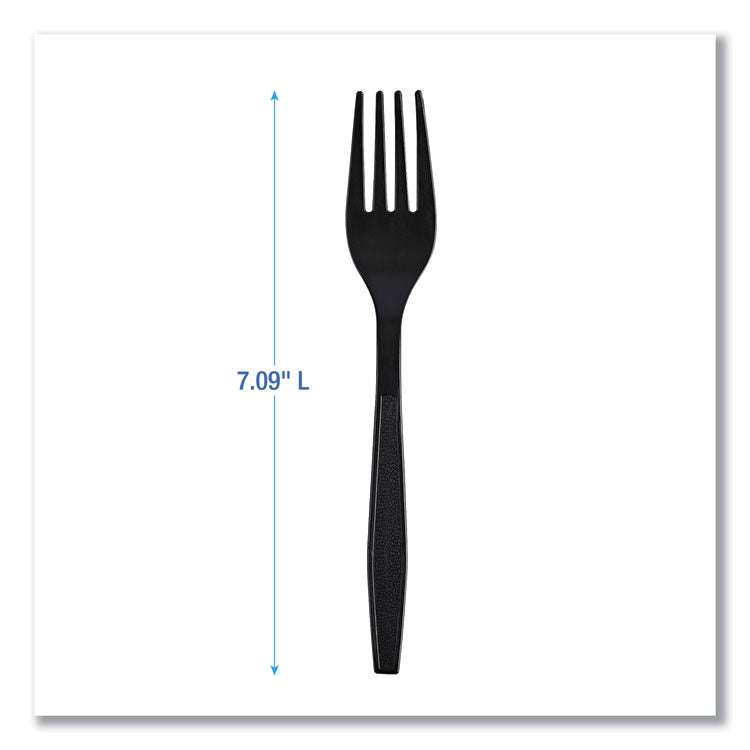 Heavyweight Wrapped Polypropylene Cutlery, Fork, Plastic, Black, 1,000/Carton