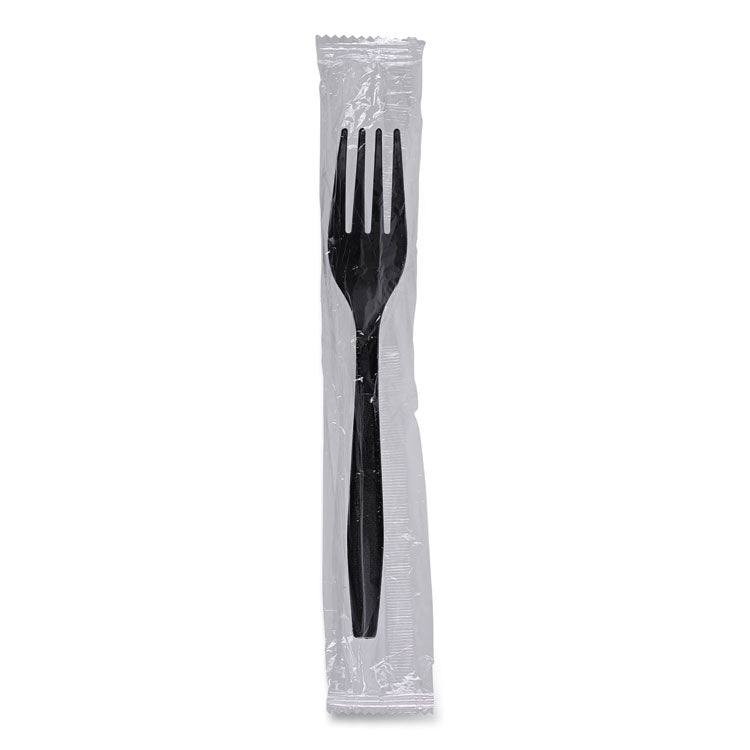 Heavyweight Wrapped Polypropylene Cutlery, Fork, Plastic, Black, 1,000/Carton