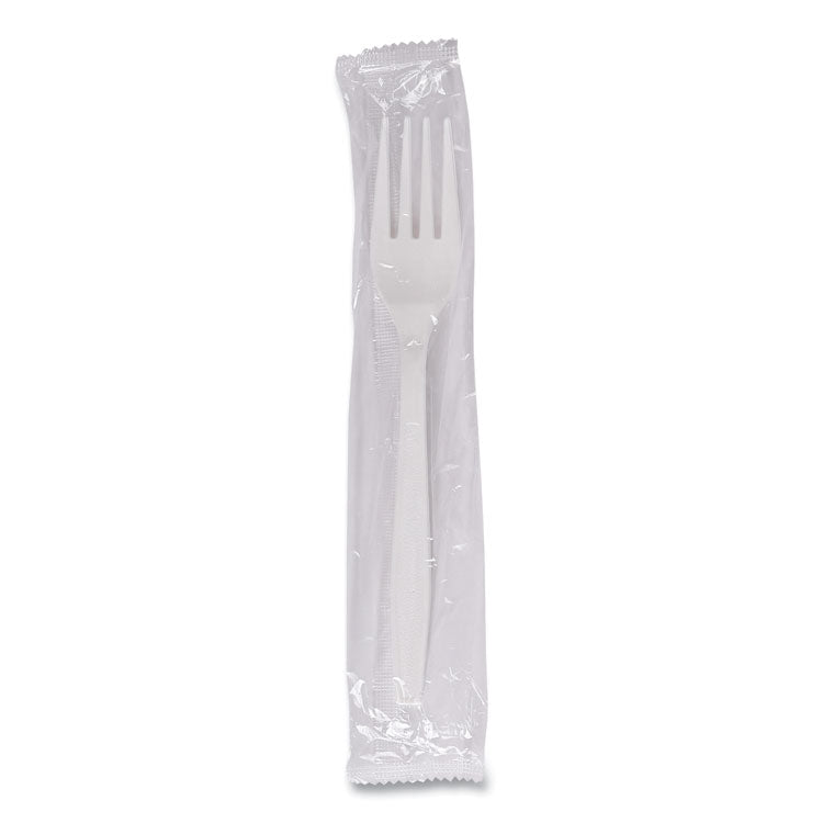 Heavyweight Wrapped Polypropylene Cutlery, Fork, Plastic, White, 1,000/Carton