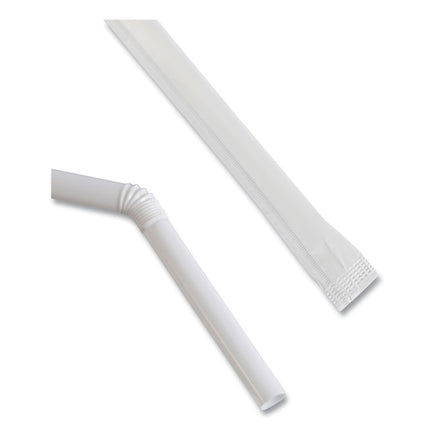 Flexible Wrapped Straws, 7.75", Plastic, White, 500/pack, 20 Packs/carton