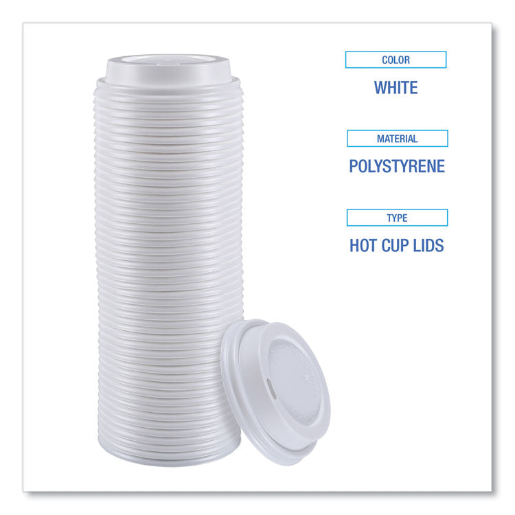 Hot Cup Lids, Fits 8 oz Hot Cups, Plastic, White, 50/Sleeve, 20 Sleeves/Carton