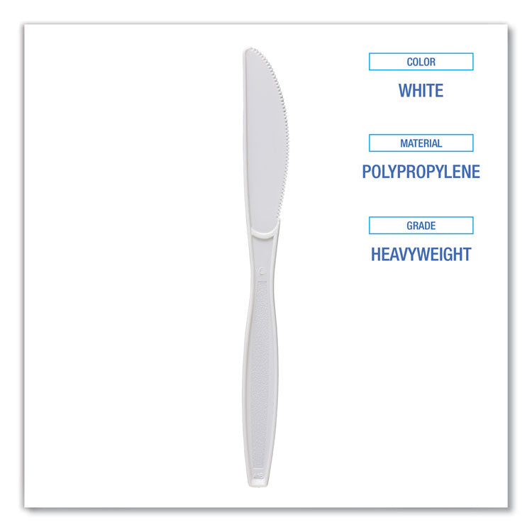 Heavyweight Polypropylene Cutlery, Knife, Plastic, White, 1,000/Carton