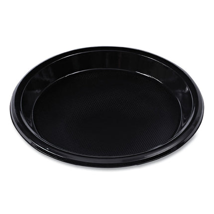 Hi-Impact Plastic Dinnerware, Plate, 10" dia, Black, 125/Sleeve, 4 Sleeves/Carton