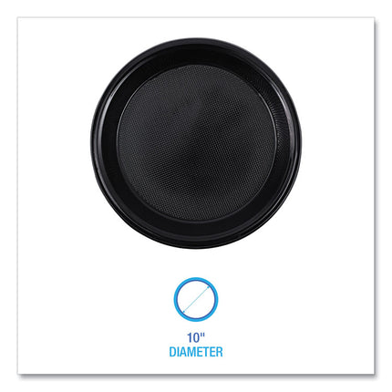 Hi-Impact Plastic Dinnerware, Plate, 10" dia, Black, 125/Sleeve, 4 Sleeves/Carton