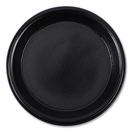 Hi-Impact Plastic Dinnerware, Plate, 10" dia, Black, 125/Sleeve, 4 Sleeves/Carton