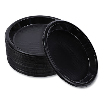 Hi-Impact Plastic Dinnerware, Plate, 10" dia, Black, 125/Sleeve, 4 Sleeves/Carton