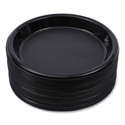 Hi-Impact Plastic Dinnerware, Plate, 10" dia, Black, 125/Sleeve, 4 Sleeves/Carton