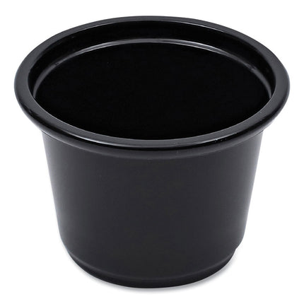 Souffle/Portion Cups, 1 oz, Plastic, Black, 125/Sleeve, 20 Sleeves/Carton
