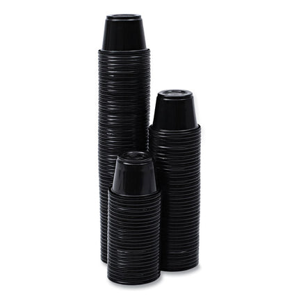 Souffle/Portion Cups, 1 oz, Plastic, Black, 125/Sleeve, 20 Sleeves/Carton