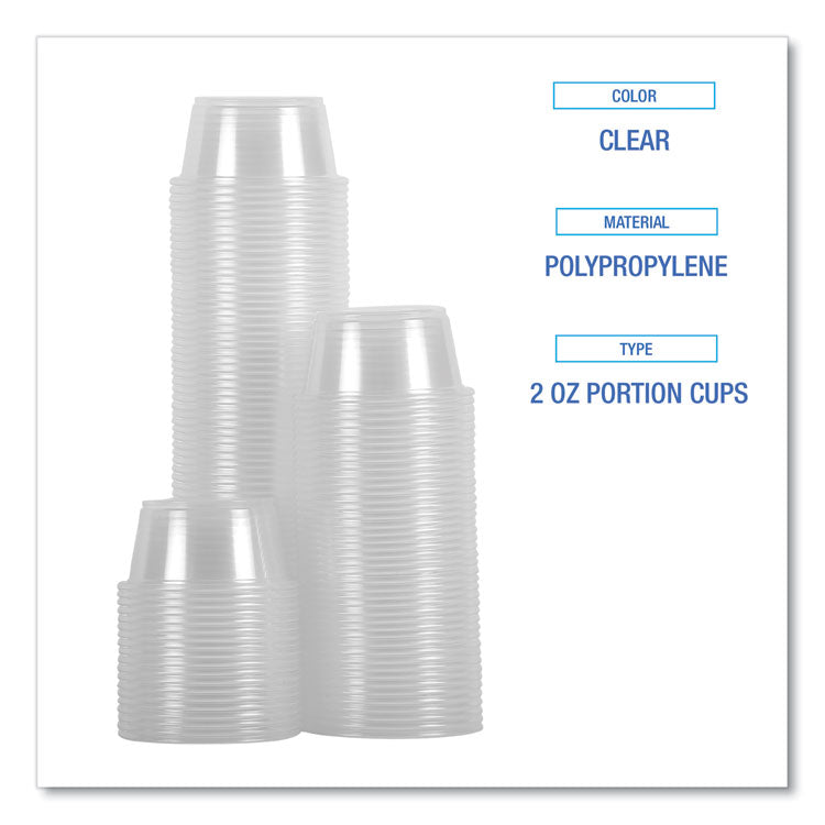 Souffle/Portion Cups, 2 oz, Plastic, Clear, 125/Sleeve, 20 Sleeves/Carton