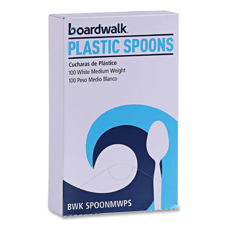 Mediumweight Polystyrene Cutlery, Spoon, Plastic, White, 100/Box