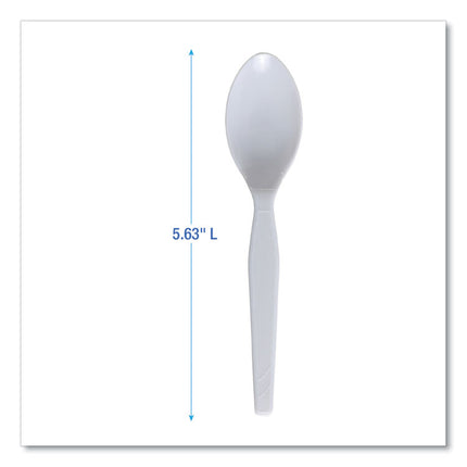 Mediumweight Polystyrene Cutlery, Spoon, Plastic, White, 100/Box