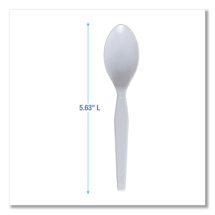 Mediumweight Polystyrene Cutlery, Spoon, Plastic, White, 100/Box, 10 Boxes/Carton