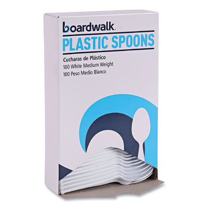 Mediumweight Polystyrene Cutlery, Spoon, Plastic, White, 100/Box, 10 Boxes/Carton