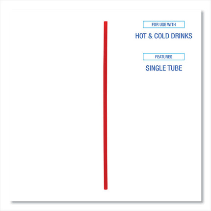 Single-Tube Stir-Straws,5.25", Polypropylene, Red, 1,000/pack, 10 Packs/carton