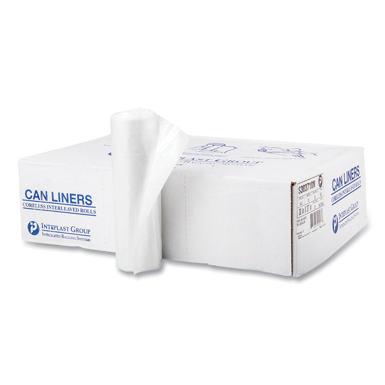 High-Density Commercial Can Liners, 30 gal, 10 mic, 30" x 37", Clear, Interleaved Roll, 25 Bags/Roll, 20 Rolls/Carton