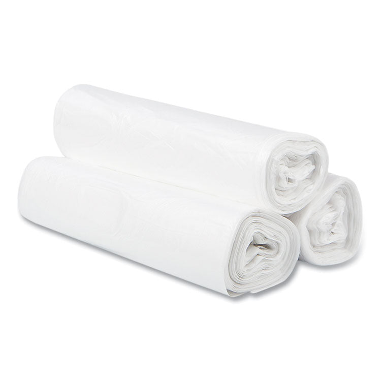 High-Density Commercial Can Liners, 30 gal, 10 mic, 30" x 37", Clear, Interleaved Roll, 25 Bags/Roll, 20 Rolls/Carton
