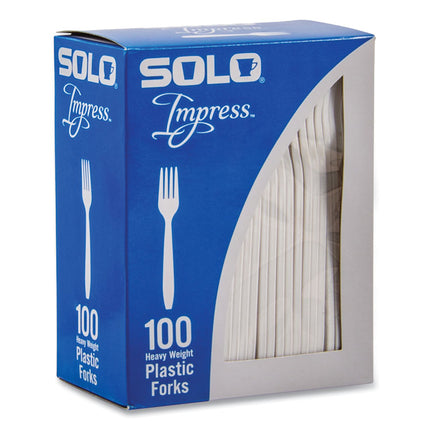 Impress Heavyweight Full-Length Polystyrene Cutlery, Fork, Plastic, White, 100/Box, 10 Boxes/Carton