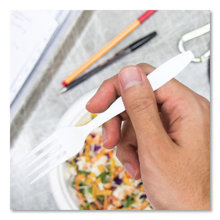 Impress Heavyweight Full-Length Polystyrene Cutlery, Fork, Plastic, White, 100/Box, 10 Boxes/Carton