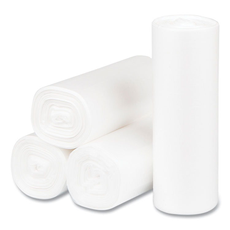 High-Density Commercial Can Liners, 4 gal, 6 mic, 17" x 18", Clear, Perforated Roll, 50 Bags/Roll, 40 Rolls/Carton